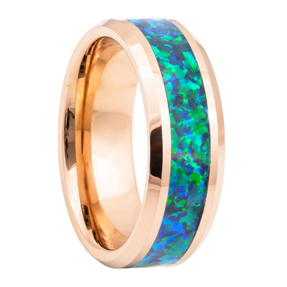 Blue Opal Inlaid Rose Gold Tungsten Men's Wedding Band