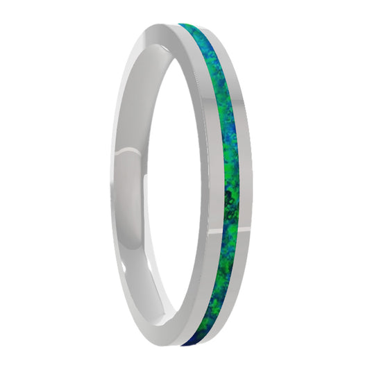 Blue & Green Opal Inlay 14k Gold Women's Wedding Band
