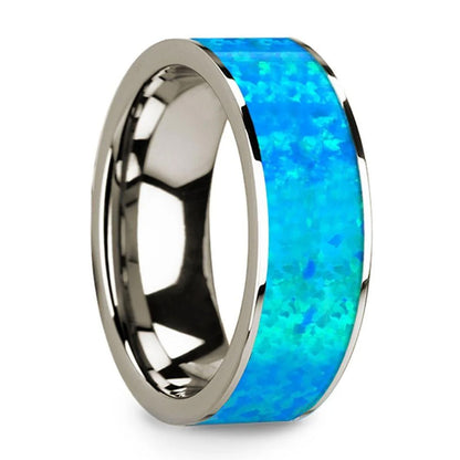 Blue Opal Inlay 14k Gold Men's Wedding Band