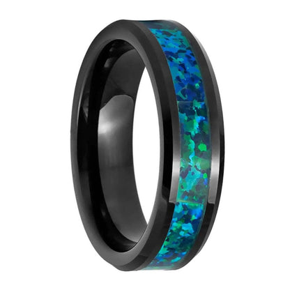 Blue Opal Inlay Black Tungsten Men's Wedding Band
