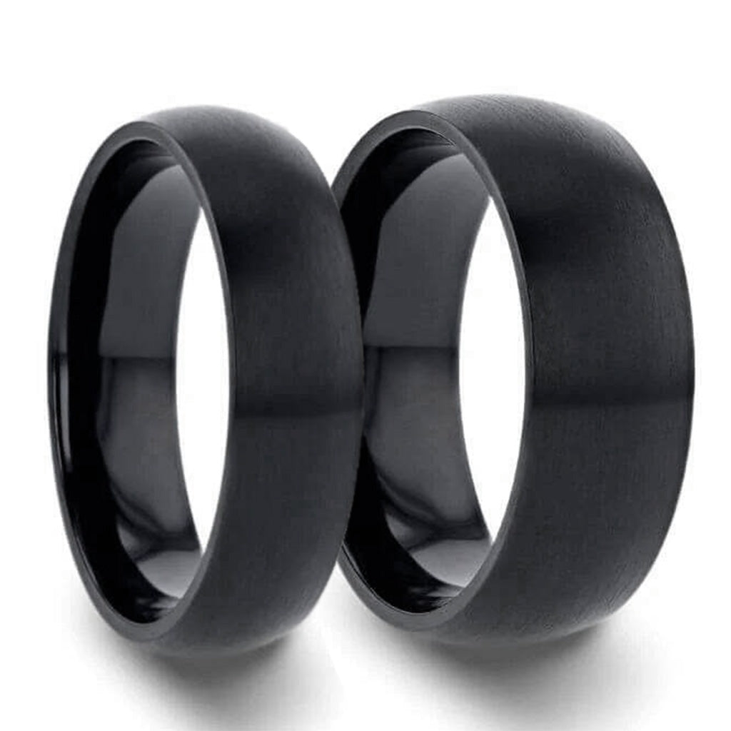 Brushed Domed Black Titanium Couple's Matching Wedding Band Set