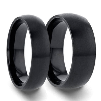 Brushed Domed Black Titanium Couple's Matching Wedding Band Set