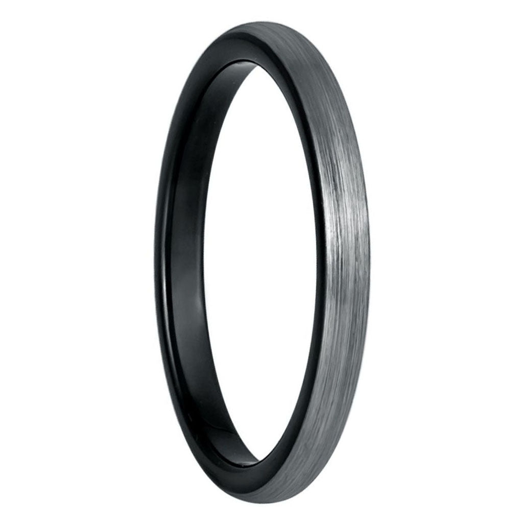 Brushed Domed Tungsten Men's Wedding Band with Contrasting Black Interior