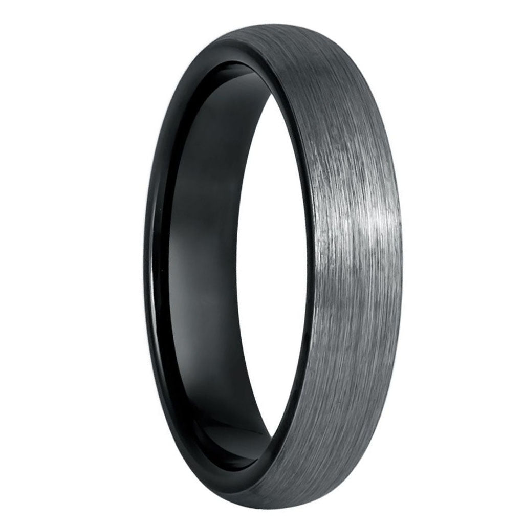 Alianza de boda para hombre de tungsteno cepillado abovedado con interior negro en contraste