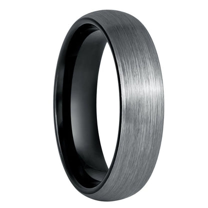 Alianza de boda para hombre de tungsteno cepillado abovedado con interior negro en contraste