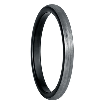 Alianza de boda para hombre de tungsteno cepillado abovedado con interior negro en contraste