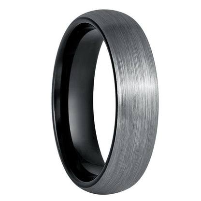 Brushed Domed Gunmetal Gray Tungsten Women's Wedding Band with Contrasting Black Interior