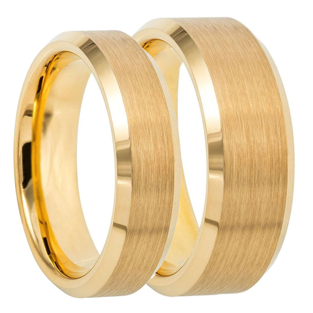 Classic Brushed Gold Tungsten Couple's Matching Wedding Band Set