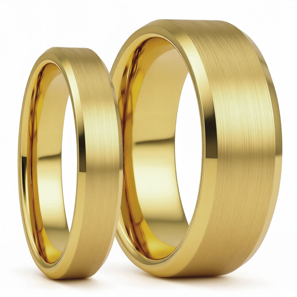 Classic Brushed Gold Tungsten Couple's Matching Wedding Band Set