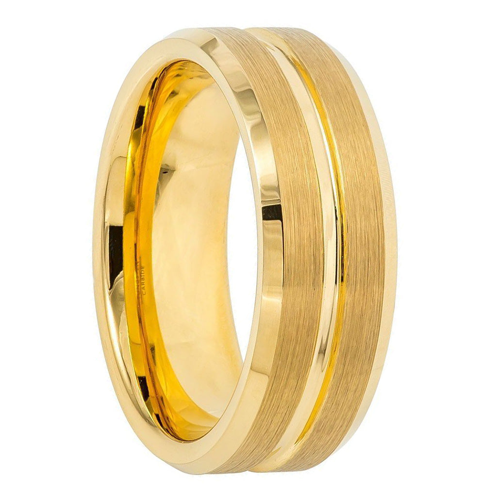 Alliance pour hommes en tungstène brossé avec rainure et intérieur dorés