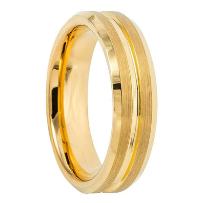 Alliance pour hommes en tungstène brossé avec rainure et intérieur dorés