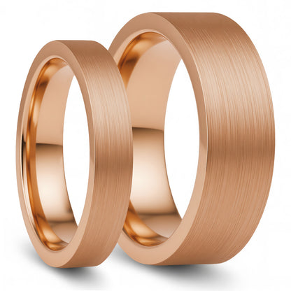 Brushed Rose Gold Tungsten Couple's Matching Wedding Band Set