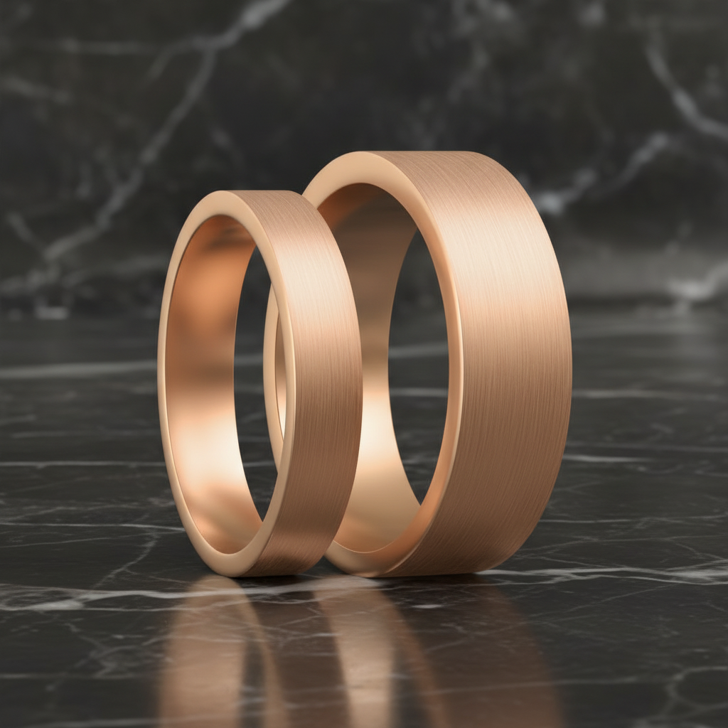 Brushed Rose Gold Tungsten Couple's Matching Wedding Band Set