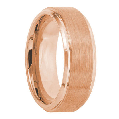 Alliance pour femme en tungstène or rose brossé avec bords biseautés