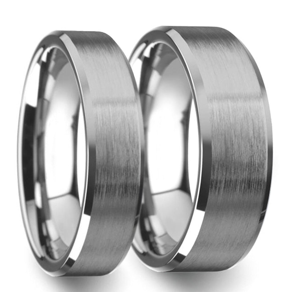 Brushed Titanium Couple's Matching Wedding Band Set