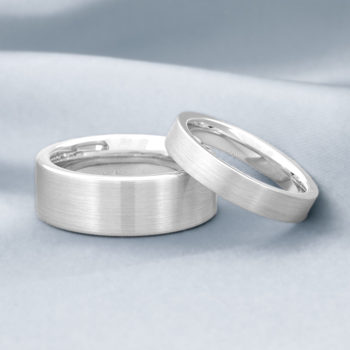 Brushed White Tungsten Couple's Matching Wedding Band Set