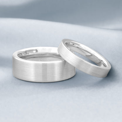 Brushed White Tungsten Couple's Matching Wedding Band Set