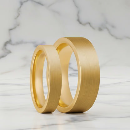 Brushed Yellow Gold Tungsten Couple's Matching Wedding Band Set
