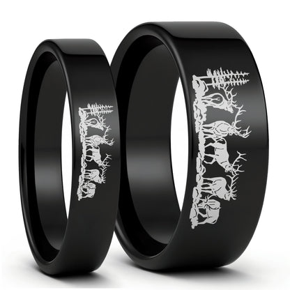 Ensemble d'alliances assorties pour couple Bull Elk Tungsten