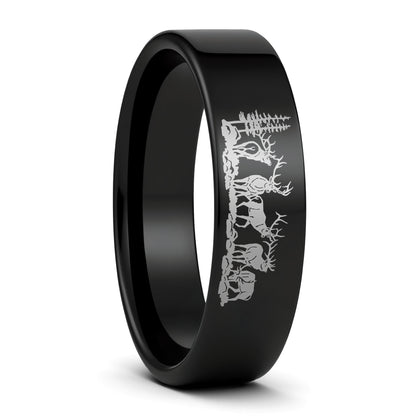 Alliance pour hommes en tungstène noir Bull Elk