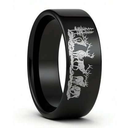 Alliance pour hommes en tungstène noir Bull Elk