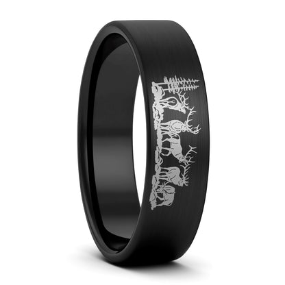 Alliance pour hommes en tungstène doré brossé Bull Elk