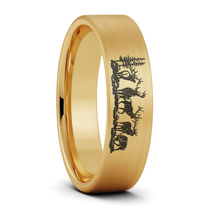 Alliance pour hommes en tungstène doré brossé Bull Elk