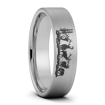 Alliance pour hommes en tungstène doré brossé Bull Elk