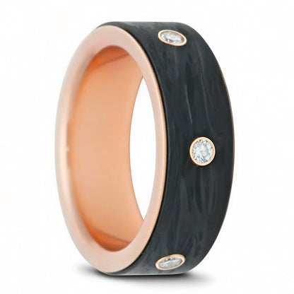 Carbon Fiber & Lab-Grown Diamond 14k Gold Spinner Wedding Band