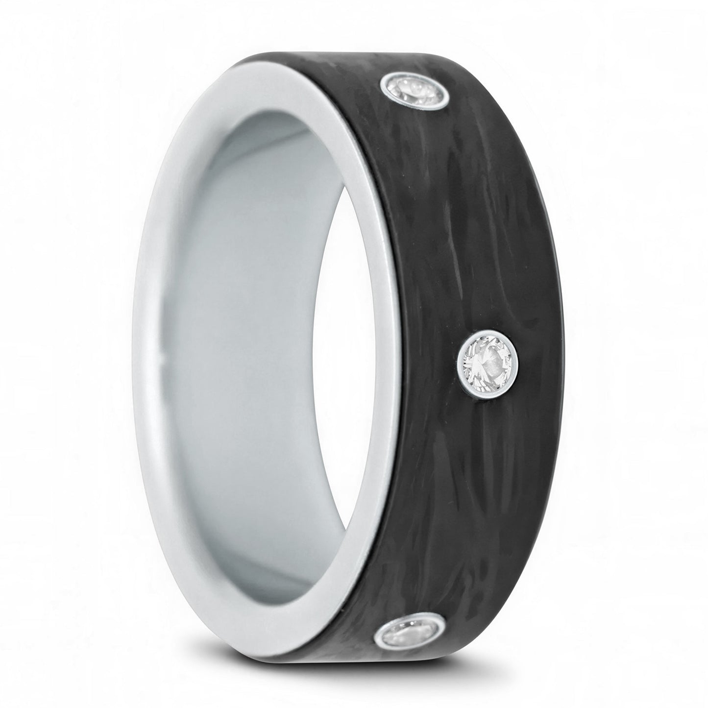 Carbon Fiber & Lab-Grown Diamond 14k Gold Spinner Wedding Band
