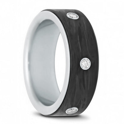 Carbon Fiber & Lab-Grown Diamond 14k Gold Spinner Wedding Band