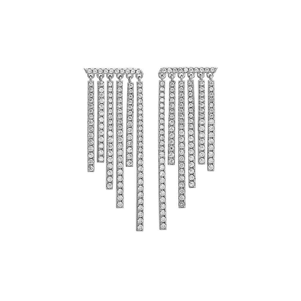 A cascade earrings with simulated diamonds displayed on a neutral white background.
