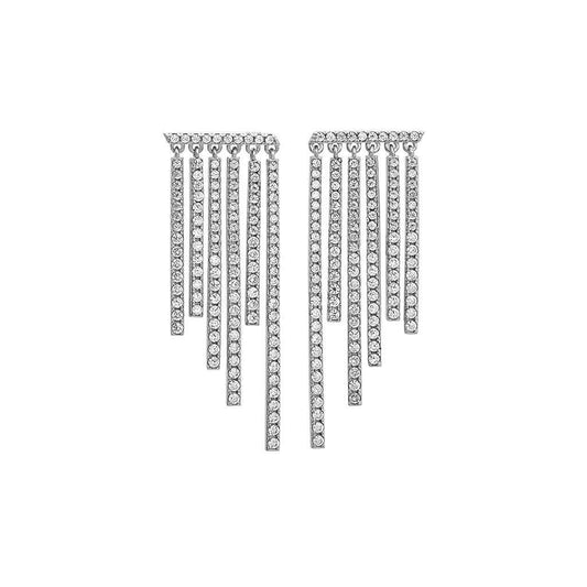 A cascade earrings with simulated diamonds displayed on a neutral white background.