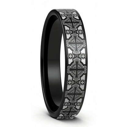 Celtic Cross Pattern Tungsten Wedding Band