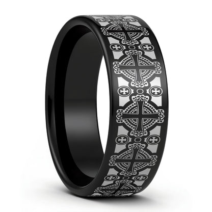 Celtic Cross Pattern Tungsten Wedding Band