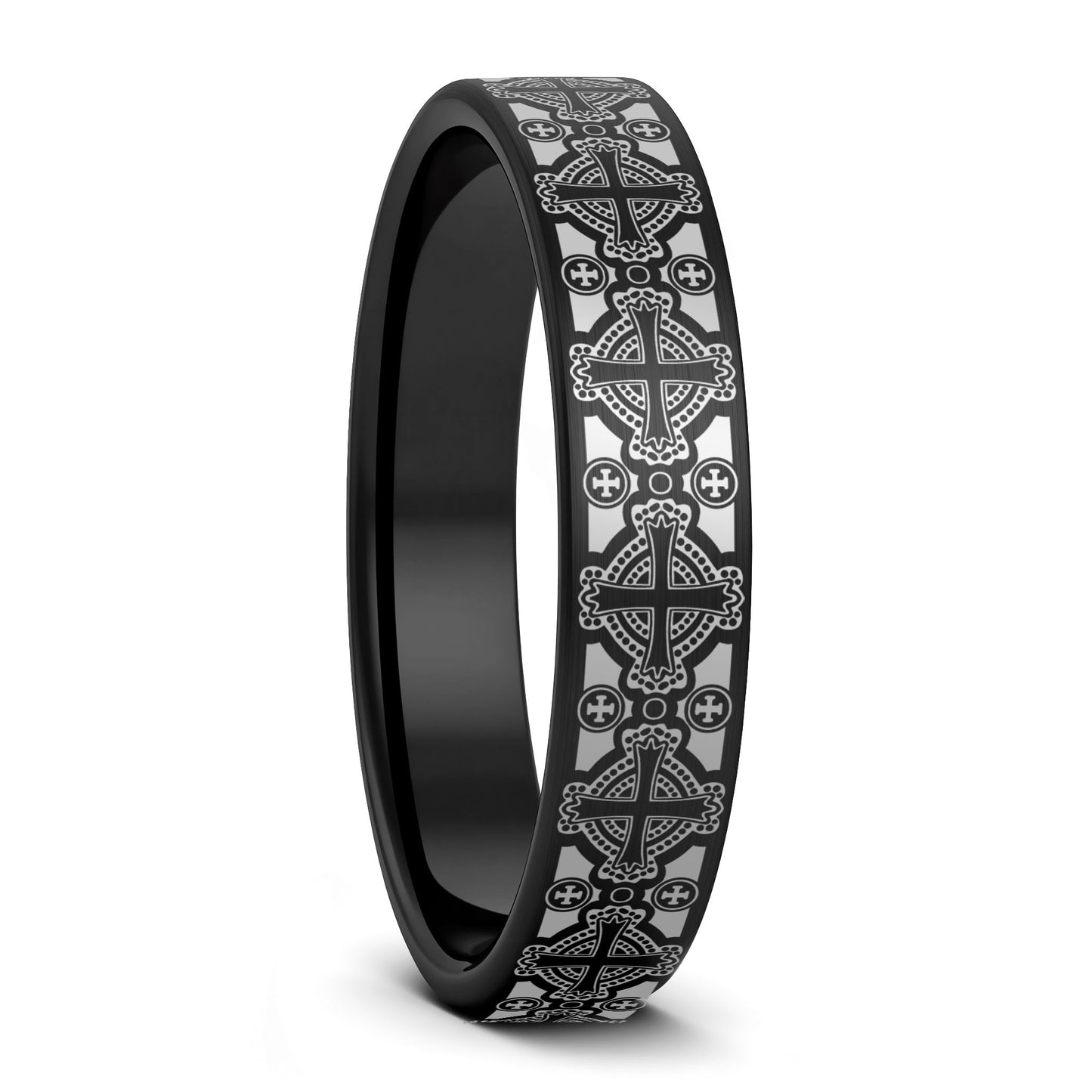 Celtic Cross Pattern Brushed Tungsten Wedding Band