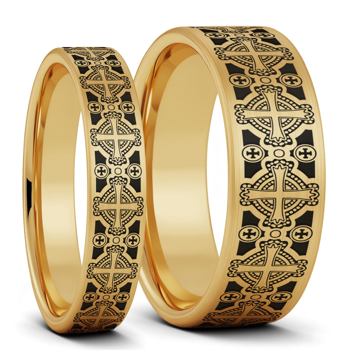 Celtic Cross Pattern Brushed Tungsten Couple's Matching Wedding Band Set