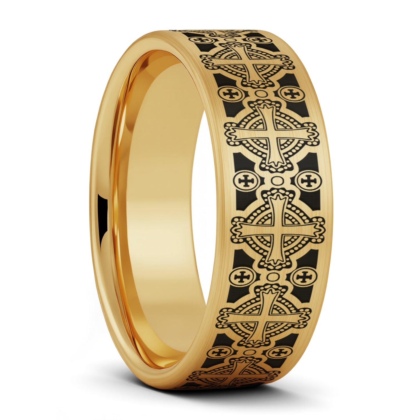 Celtic Cross Pattern Brushed Tungsten Wedding Band