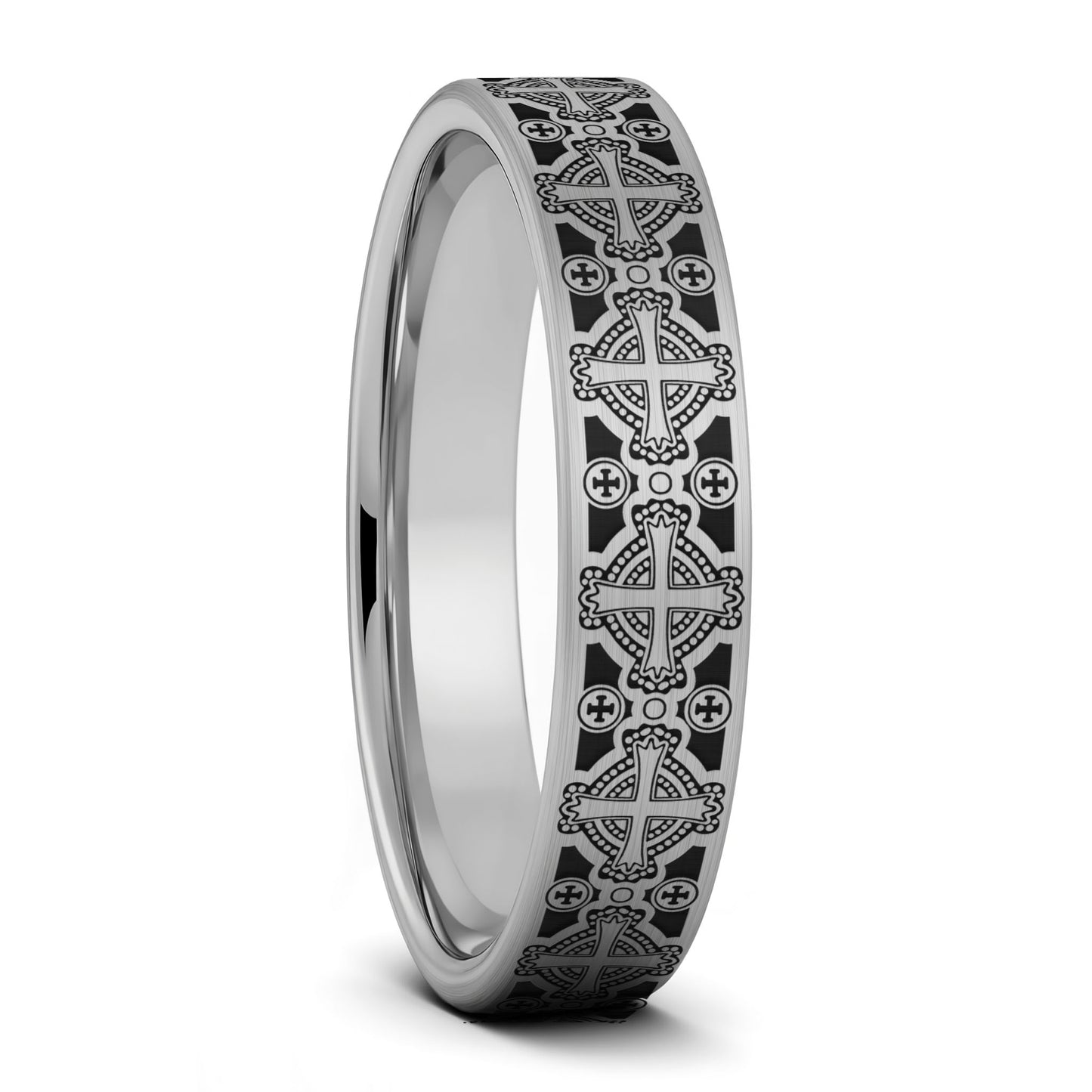 Celtic Cross Pattern Brushed Tungsten Wedding Band