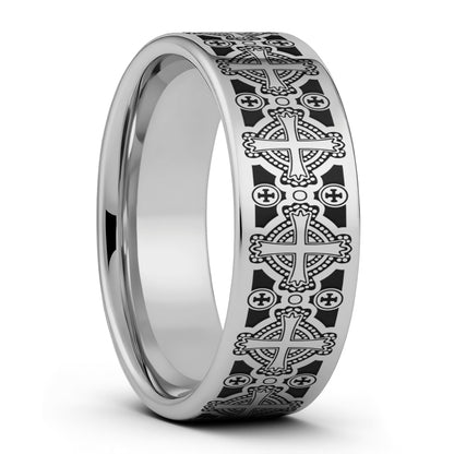Celtic Cross Pattern Tungsten Wedding Band