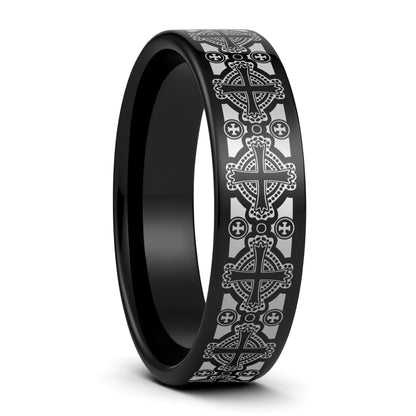 Celtic Cross Pattern Tungsten Wedding Band
