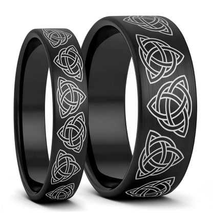 Celtic Trinity Knot Brushed Tungsten Couple's Matching Wedding Band Set