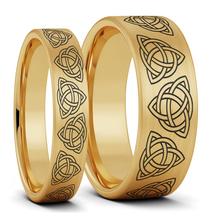 Celtic Trinity Knot Brushed Tungsten Couple's Matching Wedding Band Set