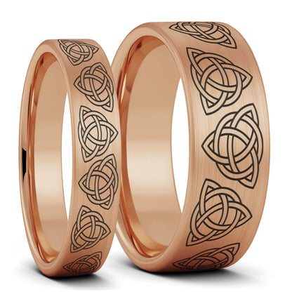 Celtic Trinity Knot Brushed Tungsten Couple's Matching Wedding Band Set