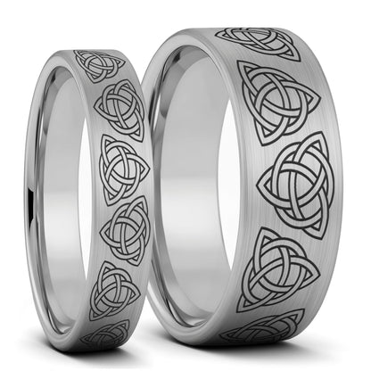 Celtic Trinity Knot Brushed Tungsten Couple's Matching Wedding Band Set