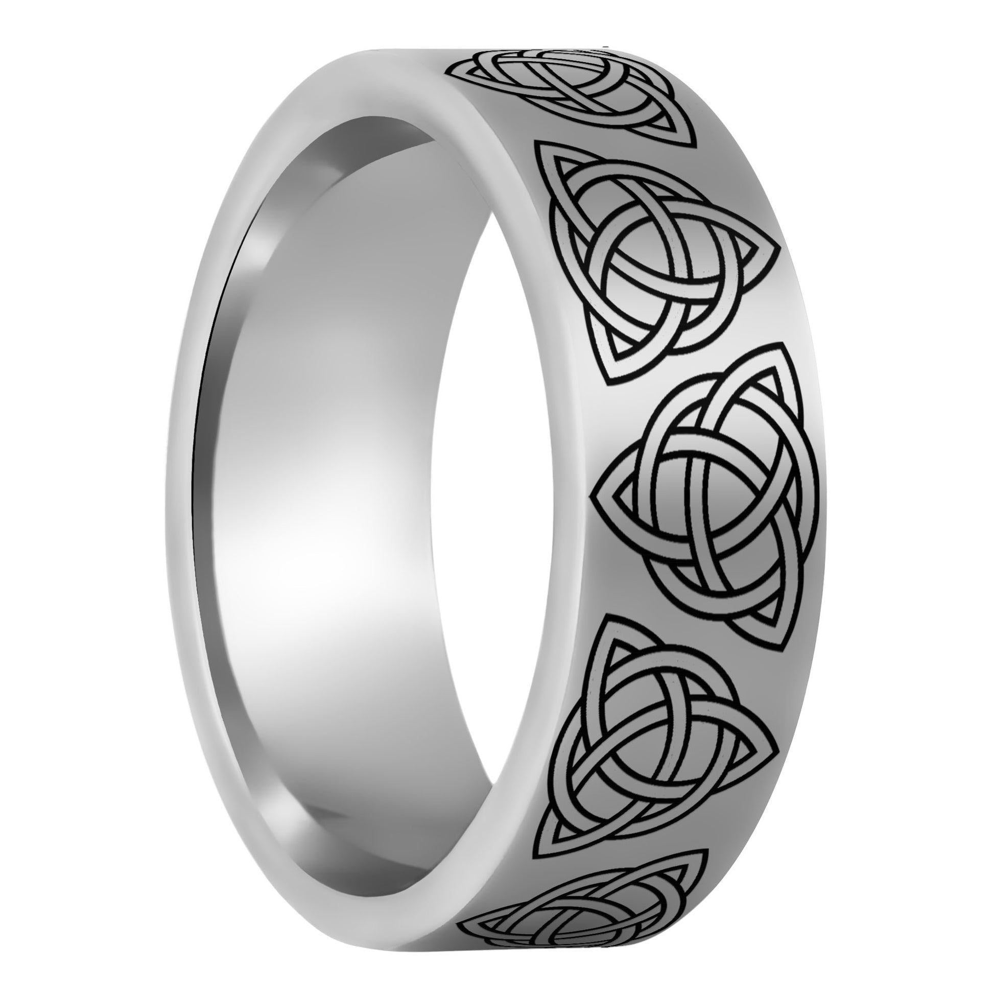 One Celtic Trinity Knot Tungsten Men's Wedding Band displayed on a plain white background