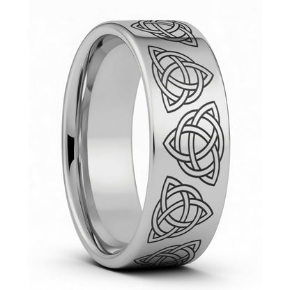 One Celtic Trinity Knot Tungsten Men's Wedding Band displayed on a plain white background