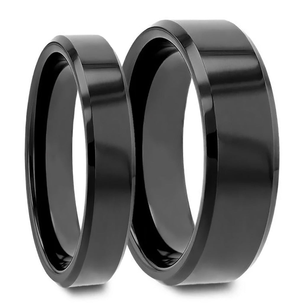 Classic Black Tungsten Couple's Matching Wedding Band Set