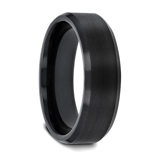 Alianza de boda clásica de tungsteno negro mate cepillado para hombre