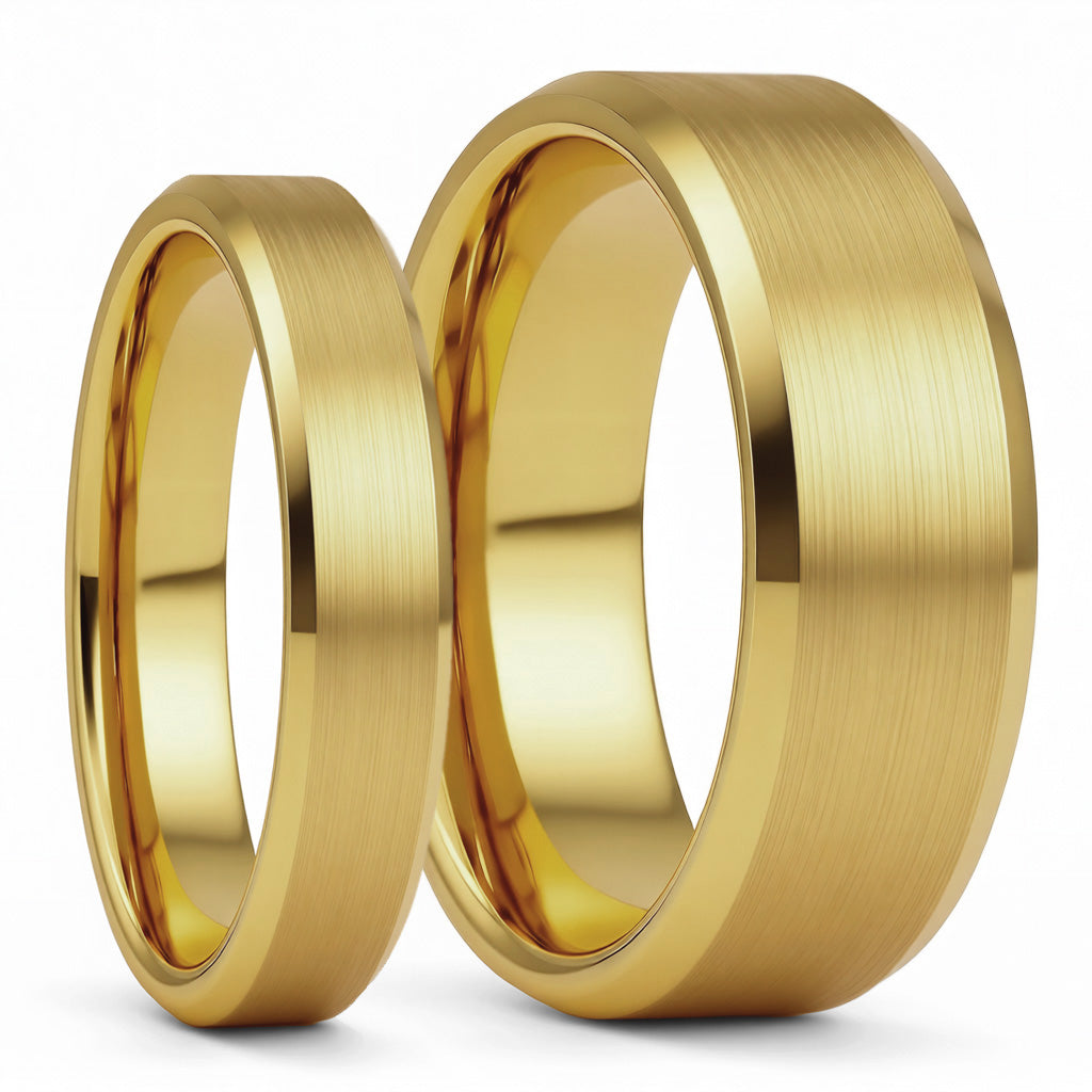Classic Brushed Gold Tungsten Couple's Matching Wedding Band Set